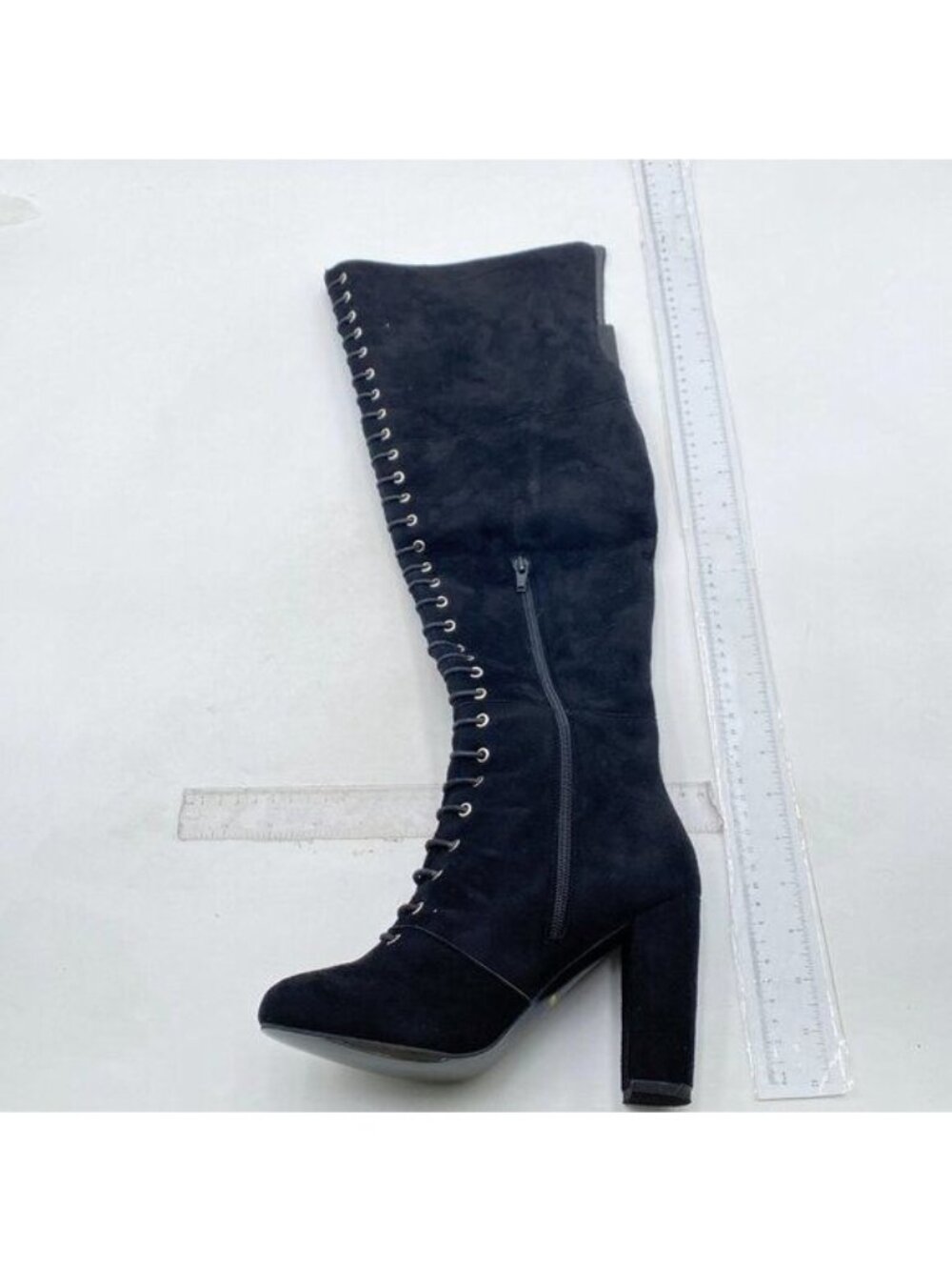 Women’s Thigh High Over the Knee Fashion Chunky Heel Long Boots Lace Up Black